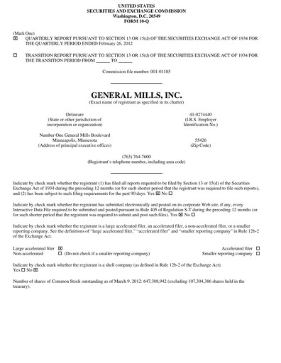 Thumbnail General Mills Quarterly Report 2012-q3