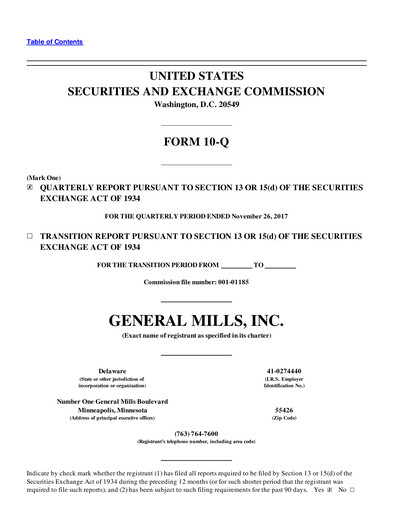 Thumbnail General Mills Quarterly Report 2018-q2