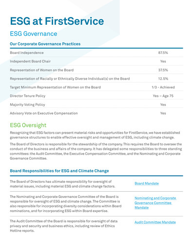Thumbnail FirstService ESG Report 2024