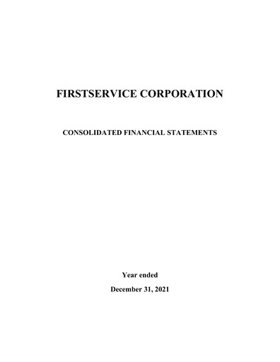 Thumbnail FirstService Financial Statement 2021
