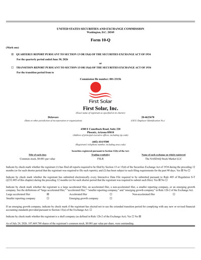 Thumbnail First Solar
 Quarterly Report 2026-q2