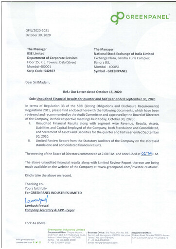 Thumbnail Greenpanel Industries
 Quarterly Report 2020-q3