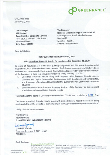 Thumbnail Greenpanel Industries
 Quarterly Report 2020-q4