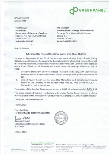 Thumbnail Greenpanel Industries
 Quarterly Report 2021-q2