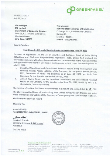 Thumbnail Greenpanel Industries
 Quarterly Report 2022-q2