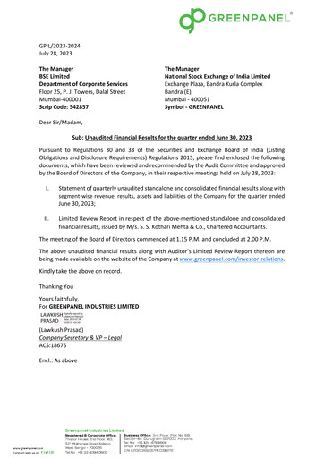 Thumbnail Greenpanel Industries
 Quarterly Report 2023-q2