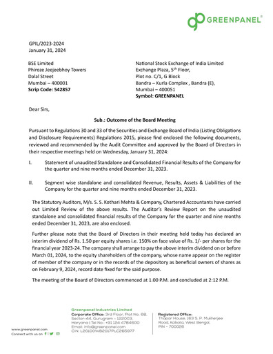 Thumbnail Greenpanel Industries
 Quarterly Report 2023-q4