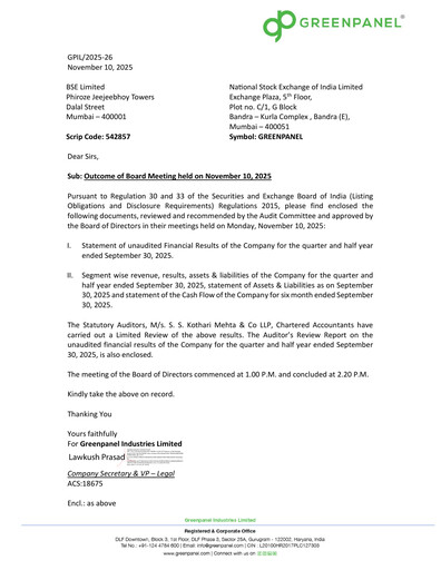 Thumbnail Greenpanel Industries
 Quarterly Report 2025-q3