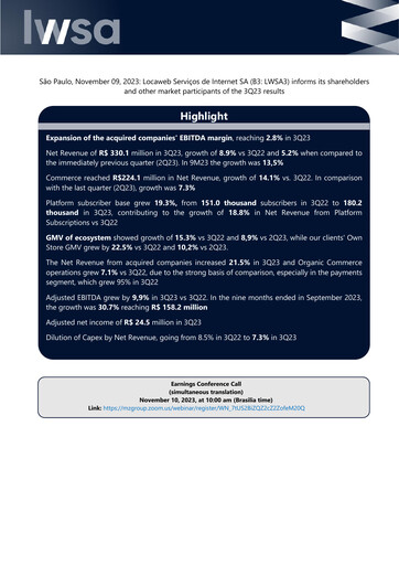 Thumbnail Locaweb Quarterly Report 2023-q3