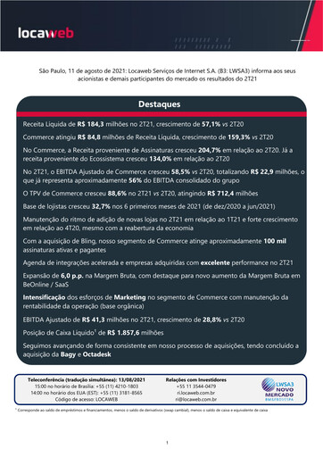 Thumbnail Locaweb Quarterly Report 2021-q2
