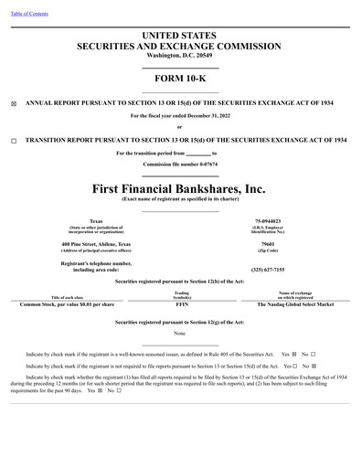 Thumbnail First Financial Bankshares Financial Report 2022