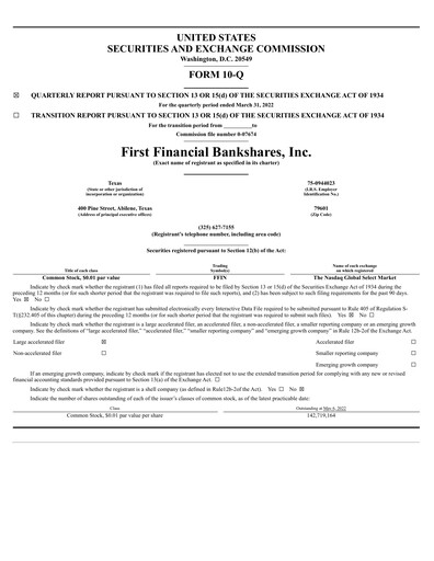 Thumbnail First Financial Bankshares Quarterly Report 2022-q1
