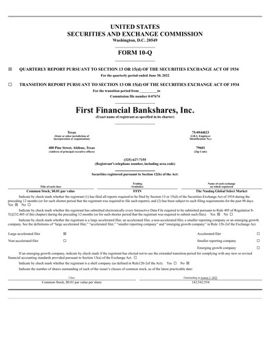 Thumbnail First Financial Bankshares Quarterly Report 2022-q2