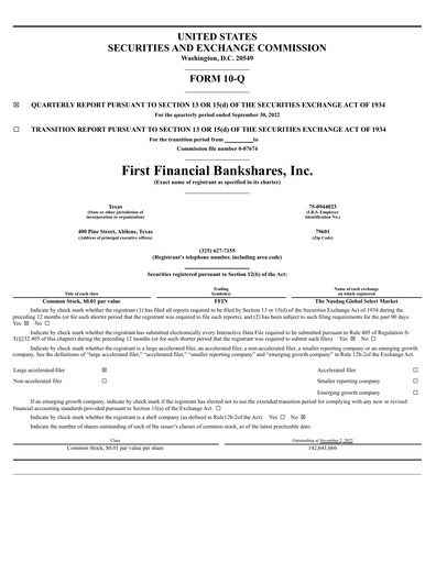 Thumbnail First Financial Bankshares Quarterly Report 2022-q3