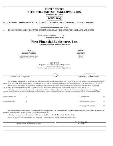 Thumbnail First Financial Bankshares Quarterly Report 2023-q1
