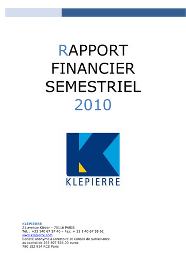Thumbnail Klépierre Half-year Report 2010-h1