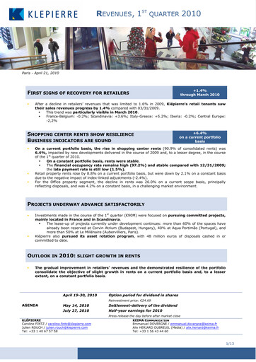 Thumbnail Klépierre Quarterly Report 2010-q1