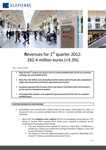 Thumbnail Klépierre Quarterly Report 2012-q1