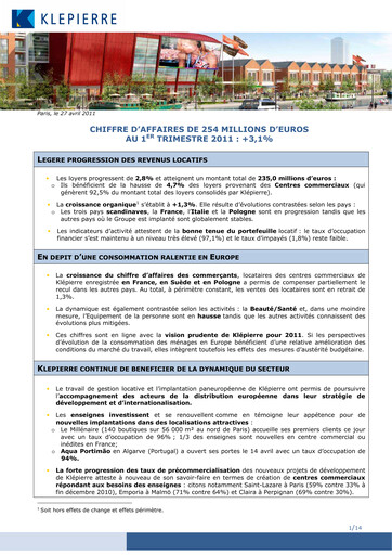 Thumbnail Klépierre Quarterly Report 2011-q1