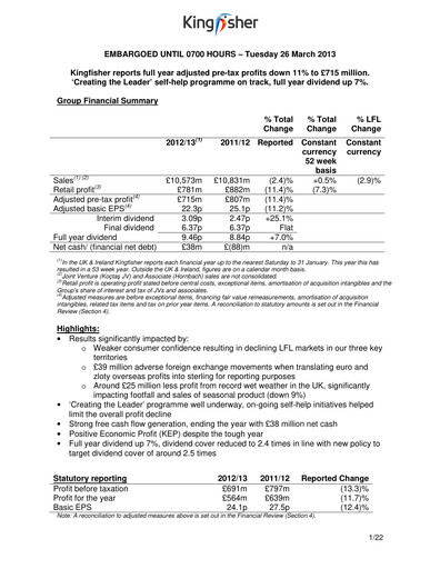 Thumbnail Kingfisher Financial Report 2012-2013