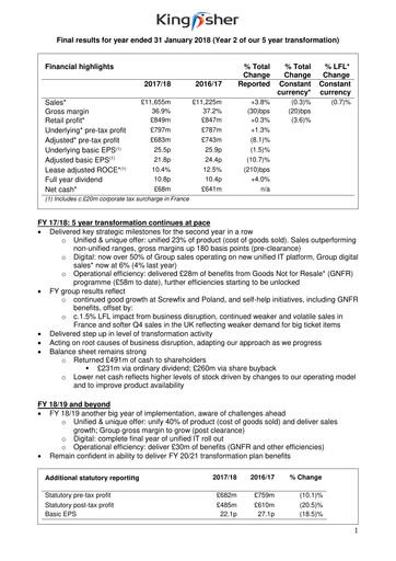 Thumbnail Kingfisher Financial Report 2017-2018