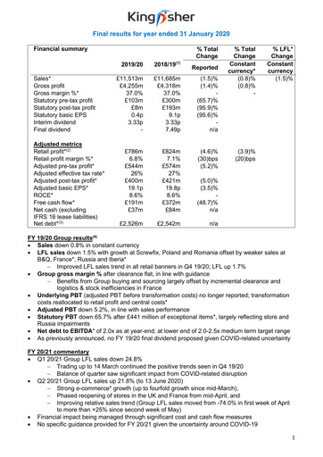 Thumbnail Kingfisher Financial Report 2019-2020