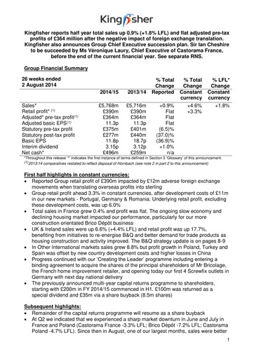 Thumbnail Kingfisher Half-year Report 2014-2015-h1