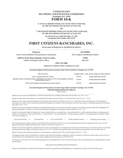 Thumbnail First Citizens BancShares
 Annual Report 2021