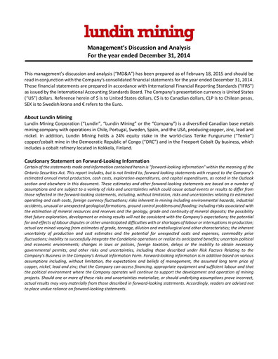 Thumbnail Lundin Mining
 Financial Statement 2014