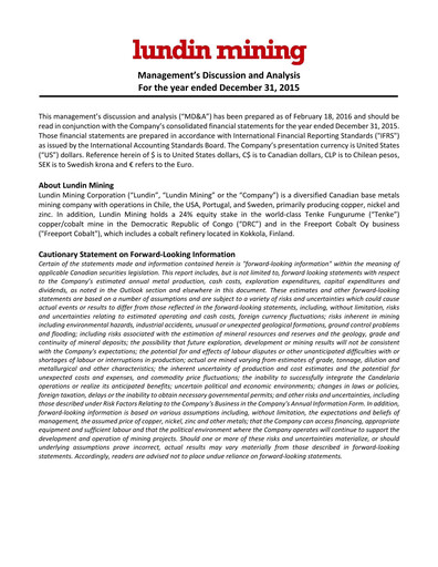 Thumbnail Lundin Mining
 Financial Statement 2015