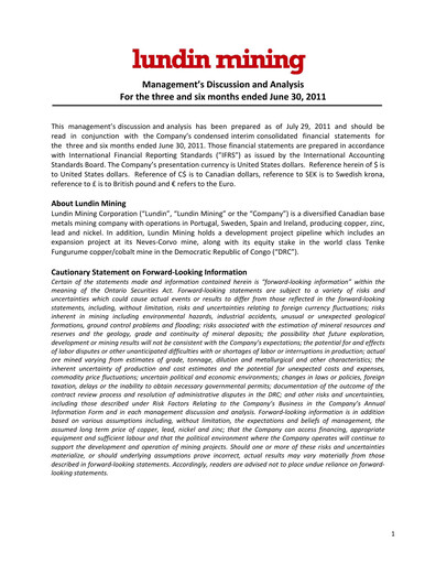 Thumbnail Lundin Mining
 Quarterly Report 2011-q2