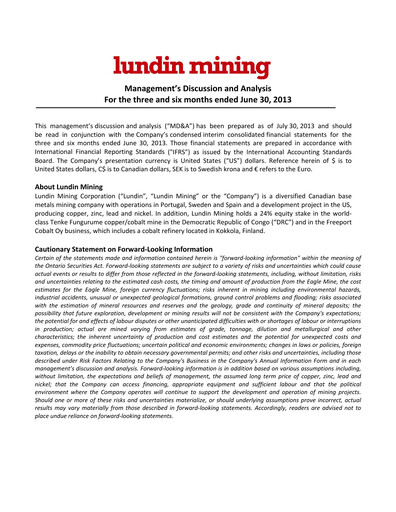Thumbnail Lundin Mining
 Quarterly Report 2013-q2