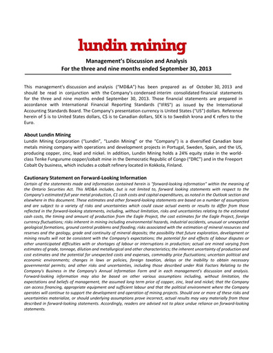 Thumbnail Lundin Mining
 Quarterly Report 2013-q3