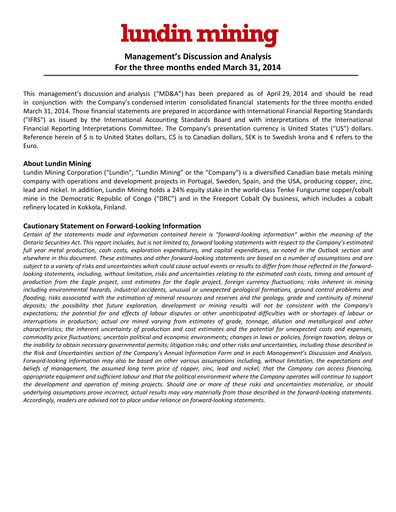 Thumbnail Lundin Mining
 Quarterly Report 2014-q1