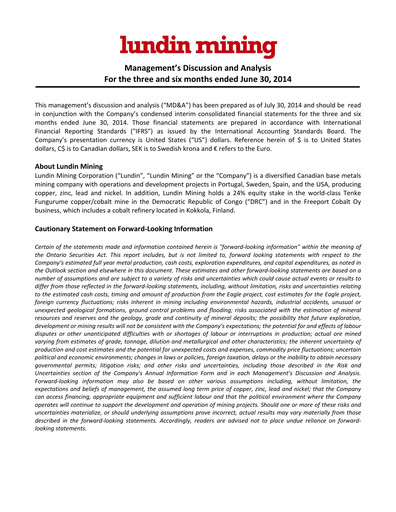 Thumbnail Lundin Mining
 Quarterly Report 2014-q2