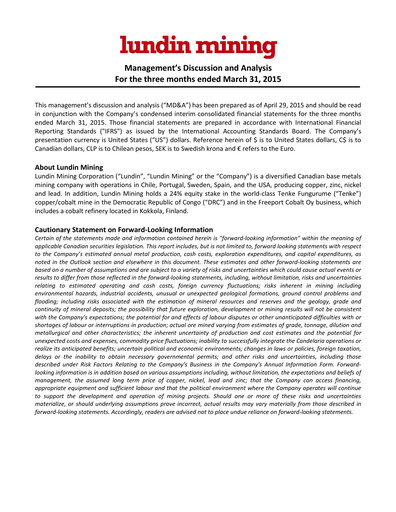 Thumbnail Lundin Mining
 Quarterly Report 2015-q1