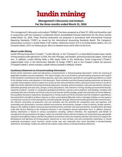 Thumbnail Lundin Mining
 Quarterly Report 2016-q1