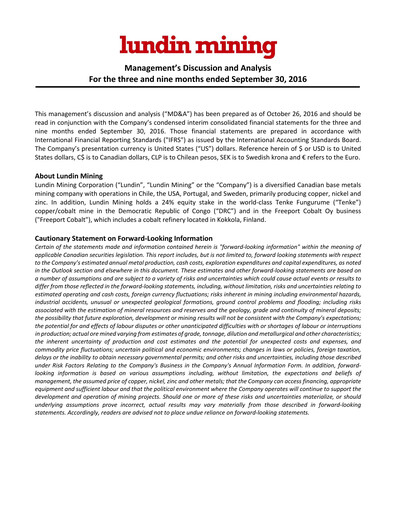Thumbnail Lundin Mining
 Quarterly Report 2016-q3