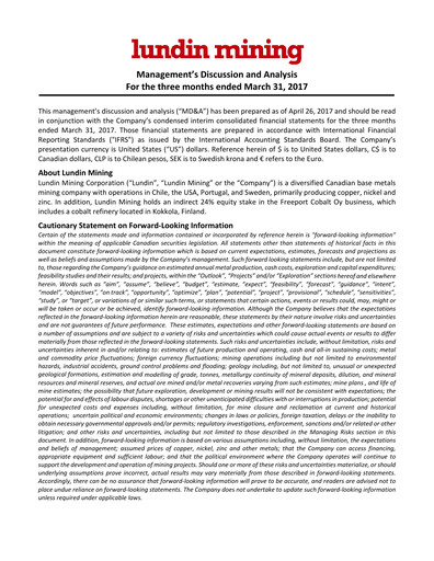 Thumbnail Lundin Mining
 Quarterly Report 2017-q1