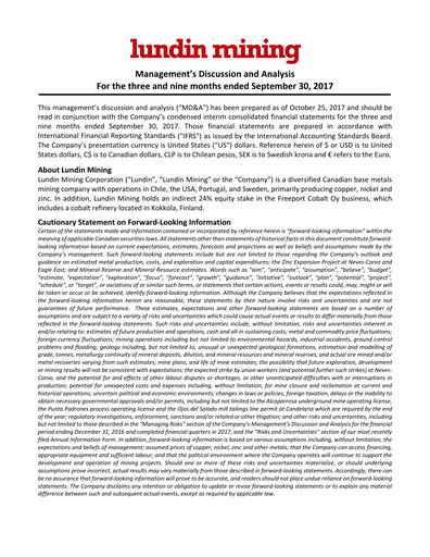 Thumbnail Lundin Mining
 Quarterly Report 2017-q3