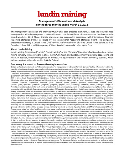 Thumbnail Lundin Mining
 Quarterly Report 2018-q1