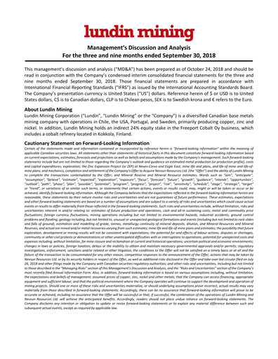 Thumbnail Lundin Mining
 Quarterly Report 2018-q3