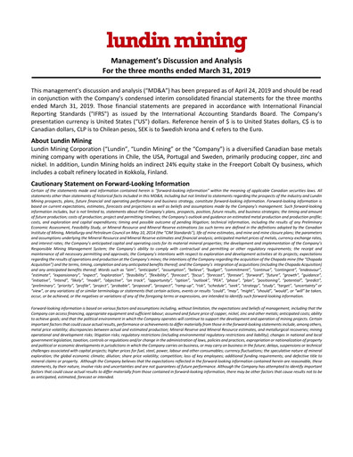 Thumbnail Lundin Mining
 Quarterly Report 2019-q1