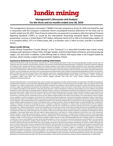 Thumbnail Lundin Mining
 Quarterly Report 2019-q2