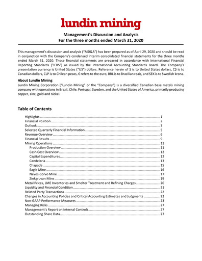 Thumbnail Lundin Mining
 Quarterly Report 2020-q1