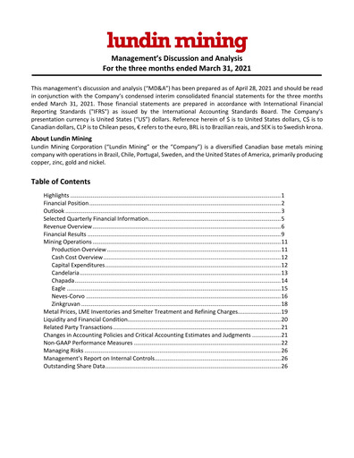 Thumbnail Lundin Mining
 Quarterly Report 2021-q1