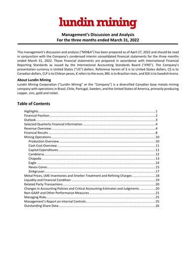 Thumbnail Lundin Mining
 Quarterly Report 2022-q1