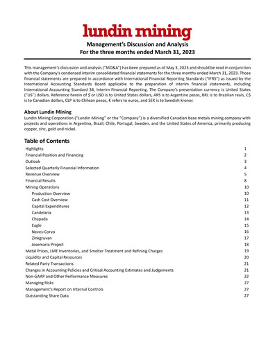 Thumbnail Lundin Mining
 Quarterly Report 2023-q1