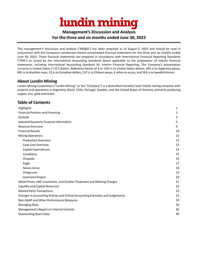 Thumbnail Lundin Mining
 Quarterly Report 2023-q2