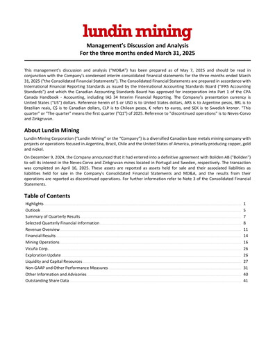 Thumbnail Lundin Mining
 Quarterly Report 2025-q1